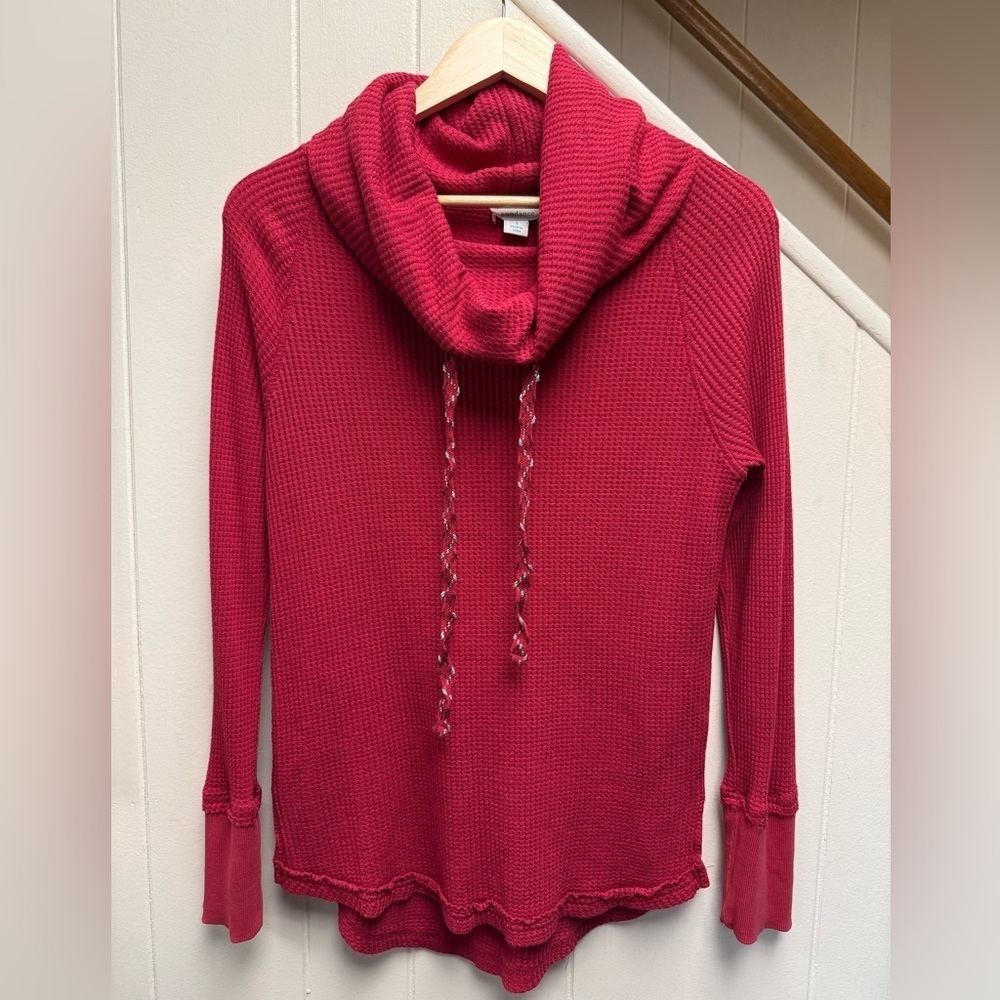 Sundance Red Waffle-Knit Cabin Core Cowl Neck Thermal Top Size Small